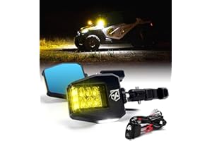 Xprite UTV Side Mirrors 2025 New Amber Light Aluminum w/Puddle Lights, Fits 1.75"-2 Inch Roll Cage Bar Compatible with Polaris RZR Pioneer, SXS, Can-Am X3, Kawasaki Teryx Mule, Yamaha Rhino Wolverine