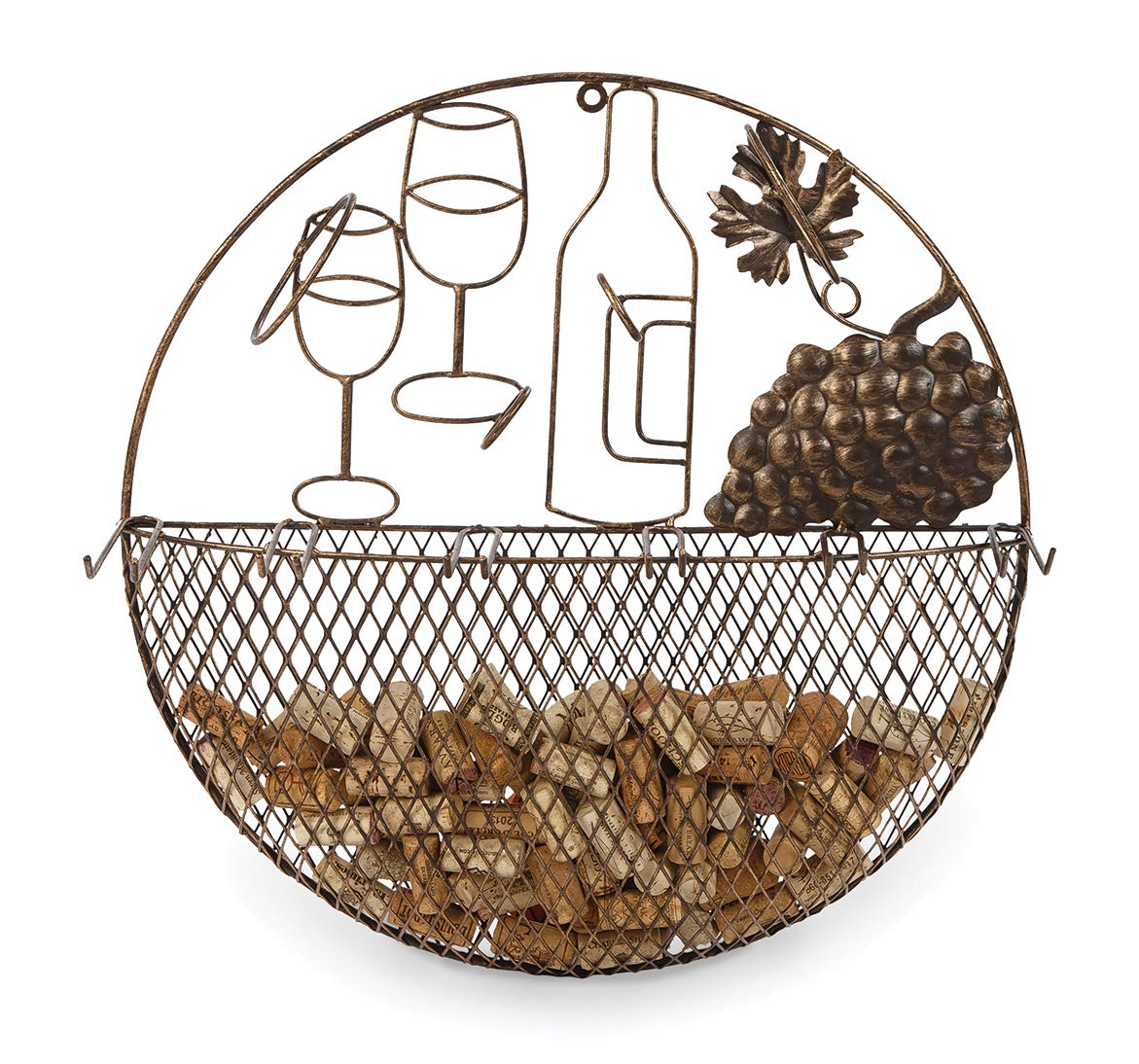 Metal Wall Hanging Wine & Glass Rack Cork Caddy by Picnic Plus, 19.5"D x 6.5"H