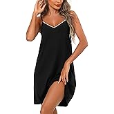 Ekouaer Women Cotton Nightgowns Sleeveless Nightshirts V Neck Sleep Shirts Sexy Chemise Nightdress Tank Top Night Gown