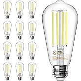 TJOY 12 Pack E26 Base Vintage LED Edison Light Bulbs, 60W Equivalent Dimmable, 4000K Natural White, 8W ST58 LED Filament Bulb