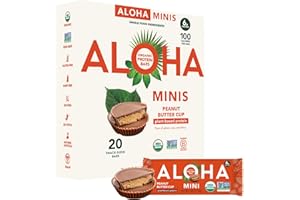 ALOHA Organic Plant Based Protein Bar MINIS |Peanut Butter Cup | 20 Count, 24g Bars | Vegan, Low Sugar, Gluten Free, Low Carb, Non-GMO, Stevia Free, Soy Free, No Sugar Alcohols