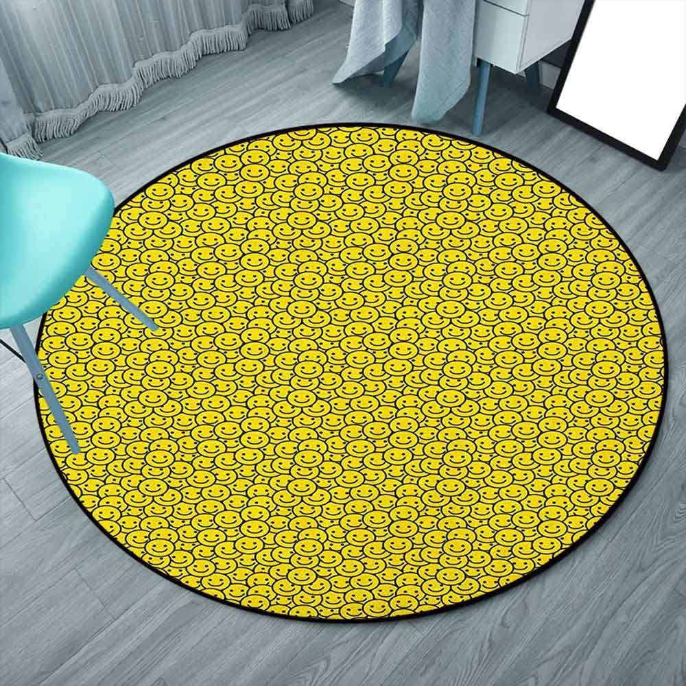 Modern Abstract Area Rug, 4'7" Round (4'7" Round), Yellow and Black