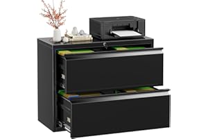 Bonusall Lateral File Cabinet 2 Drawer, Metal Lateral Filing Cabinet with Lock, Locking Horizontal Drawers File Cabinets for Legal/Letter / A4 / F4 Size for Home Office, Steel, Heavy Duty, Black