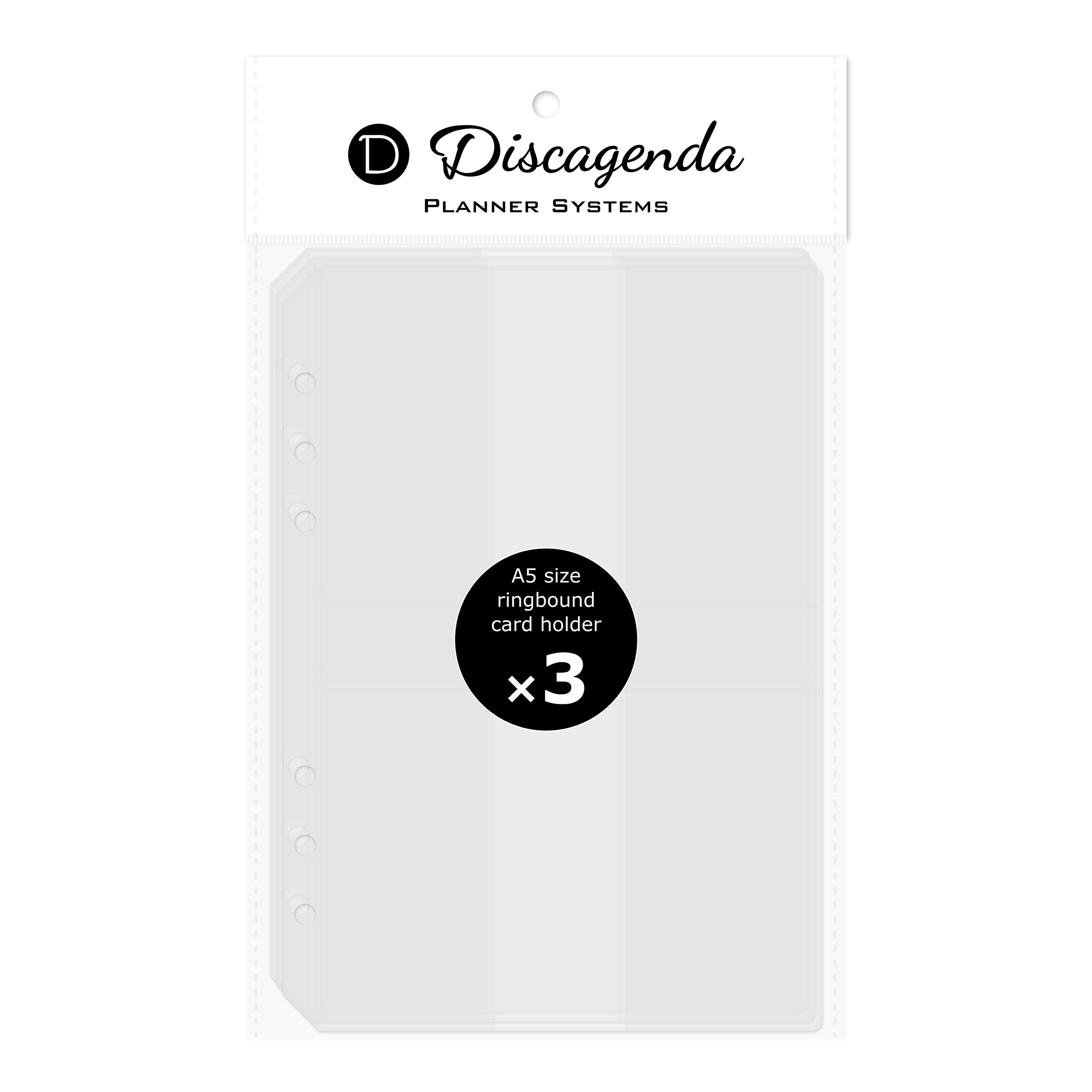 Discagenda Clear Card Holder A5 (5.8x8.3in) Size, 3 Pack for 6-Ring Ringbound Planner Personal Organizer