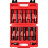 LLNDEI 3/8" Drive Extra Long Deep Impact Socket Set 14Pcs Metric | 6-19mm Weighted 6-Pt Sockets, Cr-V Black Oxide, for Auto Engine, Motorcycle, Transmission, Suspension &amp; Industrial
