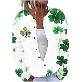 St Patricks Day Cardigan Sweaters Women Lightweight Knit Cardigans Jackets Button Down Lucky Shamrock Clover Blouse