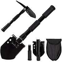72 HRS Folding Compact Shovel - Heavy Duty Carbon Steel Multitool as Shovel, Hoe, Pickaxe, Saw, Wrench, Bottle Opener for Cam