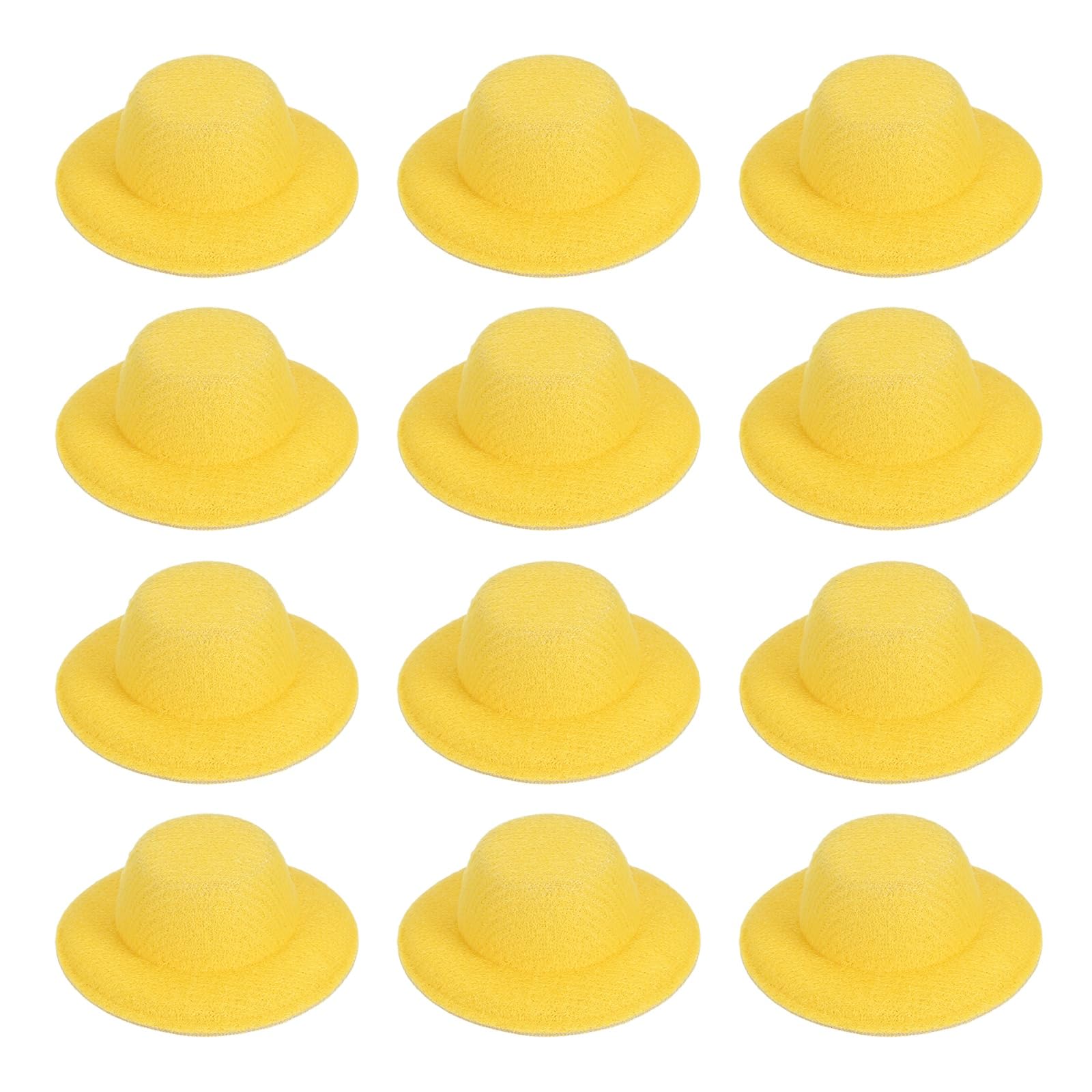 PATIKIL 5.3 Inch Mini Formal Hats, 12 Pcs Miniature Doll Hats Mini Top Hat for Crafts Hair Accessories Decorate Doll Snowman, Yellow