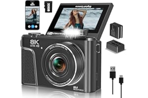 SANEEN 8K Digital Camera with 88MP & 3" 180° Flip Screen - 18X Zoom Auto Focus Vlogging Camera for YouTube/Photography, Includes 32GB SD Card & 2 Batteries (Gunmetal)