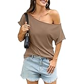 EasyGala Womens Off Shoulder Tops Sexy Short Sleeve Shirts Rolled Sleeve Loose T Shirts Summer Going Out Clothes 2026