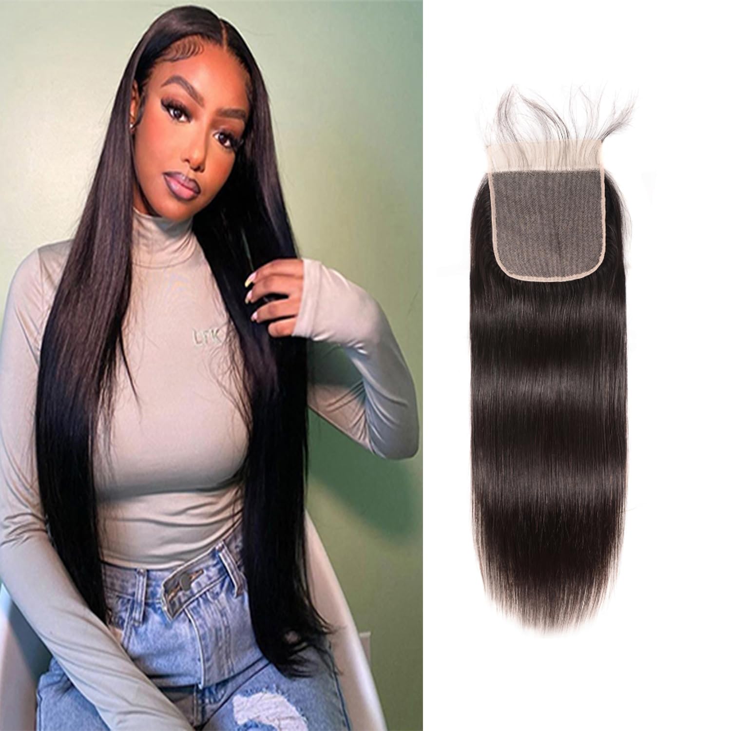 6x6 Lace Closure Human Hair Brazilian Virgin Human Hair Straight Transparent Lace Closure Natural Black Color For Women 10 Inch — image 1