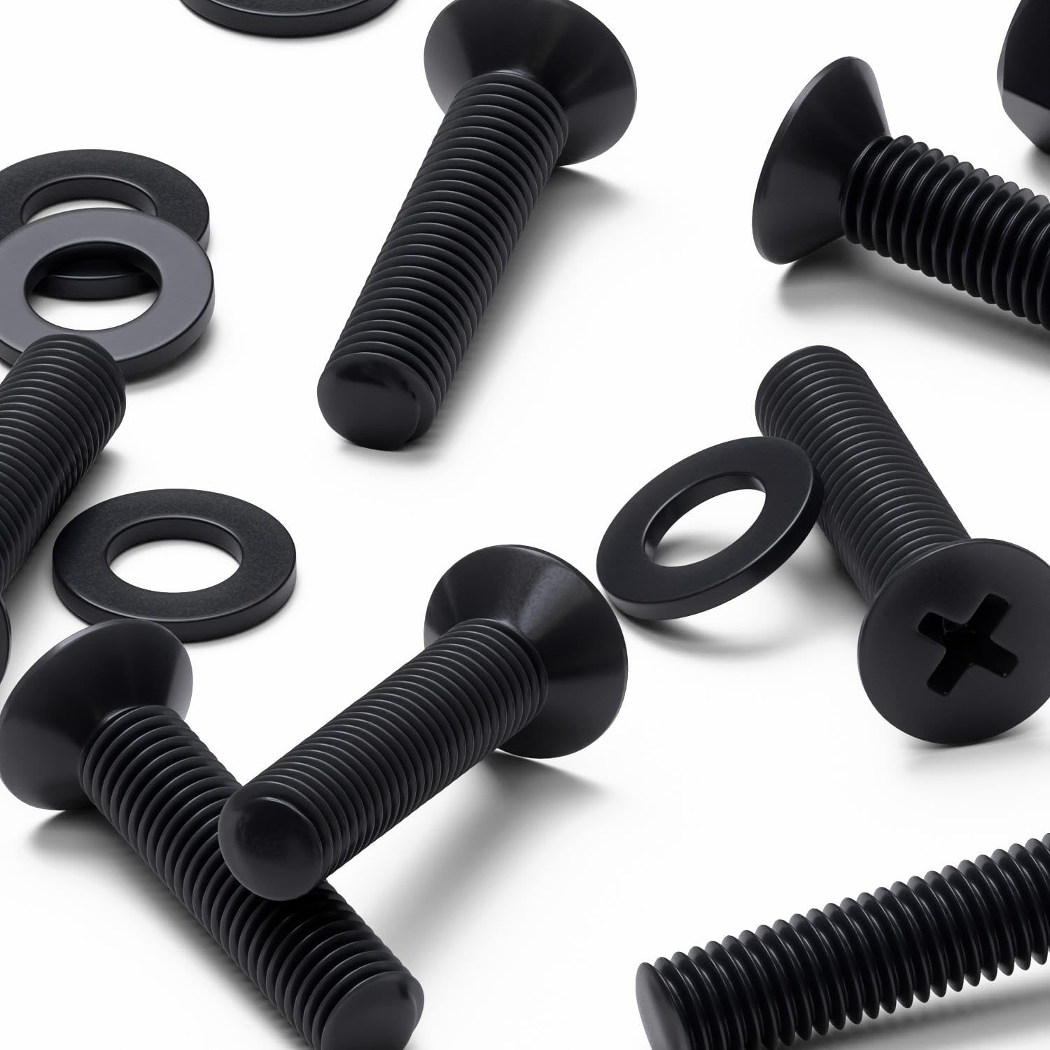 50 x Black Nylon Countersunk Plastic Machine Screws, M5 x 20mm, Plastic Bolts, Nuts & Washers
