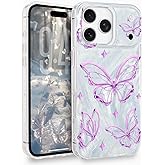 L-FADNUT for iPhone 17 Pro Case for Women Girls Shiny Silver Butterfly Design,Cute Trendy Soft Slim TPU Shockproof Protective Phone Case Cover for iPhone 17 Pro 6.3 Inch, Aesthetic Light Purple
