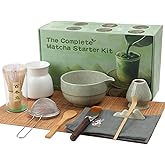 Matcha Whisk Set 12 Pcs - Japanese Matcha Kit with Bamboo Chasen, Ceramic Bowl with Spout, Scoop, Sifter, Towel - Tea Ceremony Gift for Matcha Lovers, Christmas, Beginners, Birthday (Green)