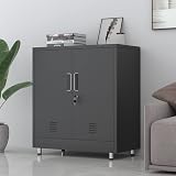 JINGUR Metal Storage Cupboard with Locking Doors and Adjustable Shelf Black view 2