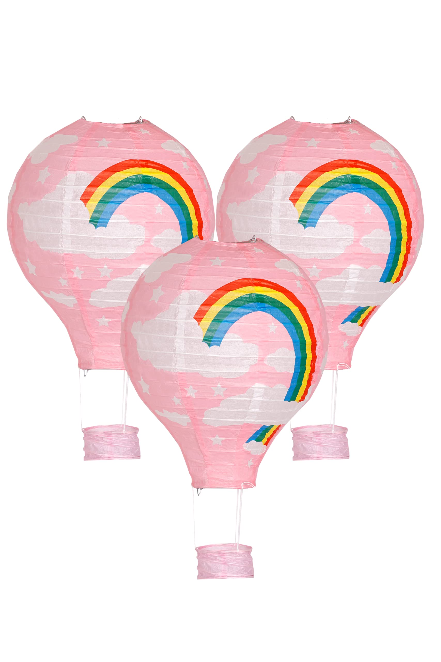 Matissa Pack of 3 Hot Air Balloon Paper Lantern Wedding Decoration Craft Lamp Shade (Rainbow (Pink), 12" (30CM))