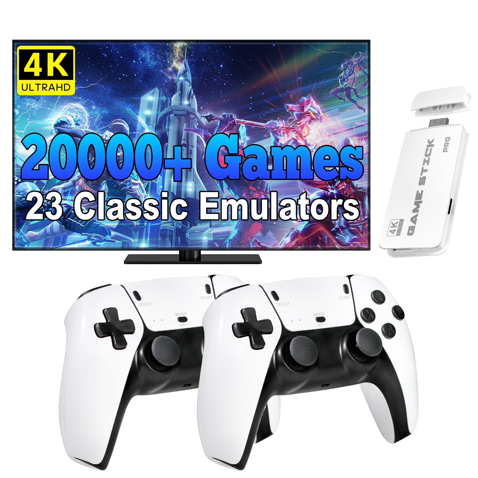Photo 1 of Retro Gaming Console, 20,000+ Retro Game Stick, 23 Emulators, 4K HD HDMI TV Game Stick, Includes 2 Wireless 2.4GHz Controllers,Plug & Play Video Games for TV(64GB)