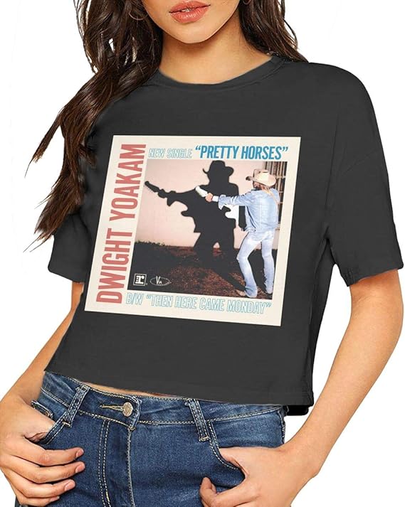 DianaTDoyal Dwight Yoakam Women's Sexy Short Sleeves T Shirt Trend Round Neck Shirt Black at 