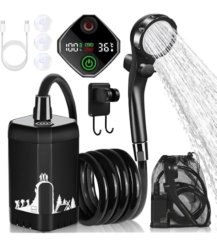 Douche Portable Camping Rechargeable - Pompe Submersible + Pommeau Main, Tuyau 2m, Batterie 2200mAh, Douche Voiture Jardin Chien Randonnée Plage