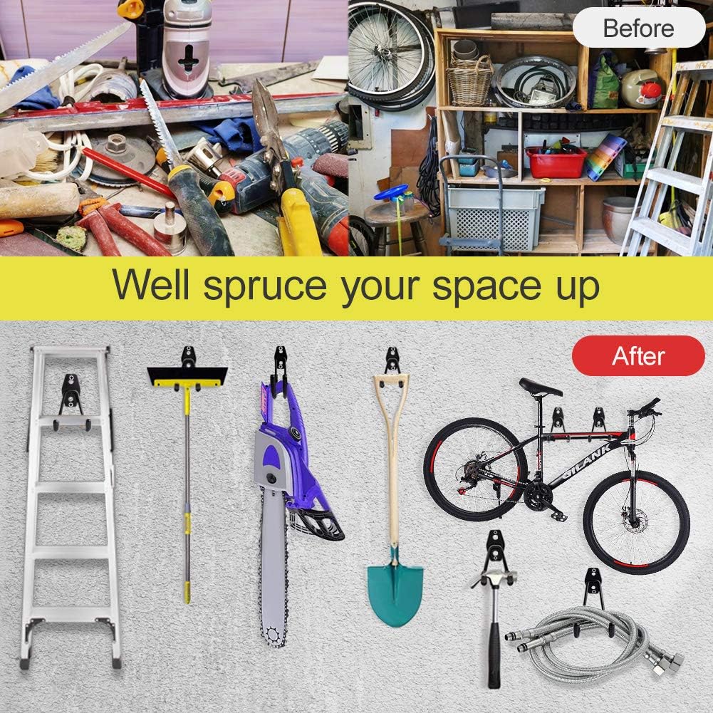 Garage Hooks, Topsome Garage Storage Hook Heavy Duty 14 Pack, Wall Mount Tool Hooks, 5 Size Organizers for Hanging Ladder, Bike, Bulky Item (Black) - - 
