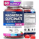 Magnesium Glycinate Gummies 400mg, High Absorption Magnesium Supplement for Women, Men and Kids, Muscle Support and Relaxation, Sugar Free, Vegan, 60 Days Supply