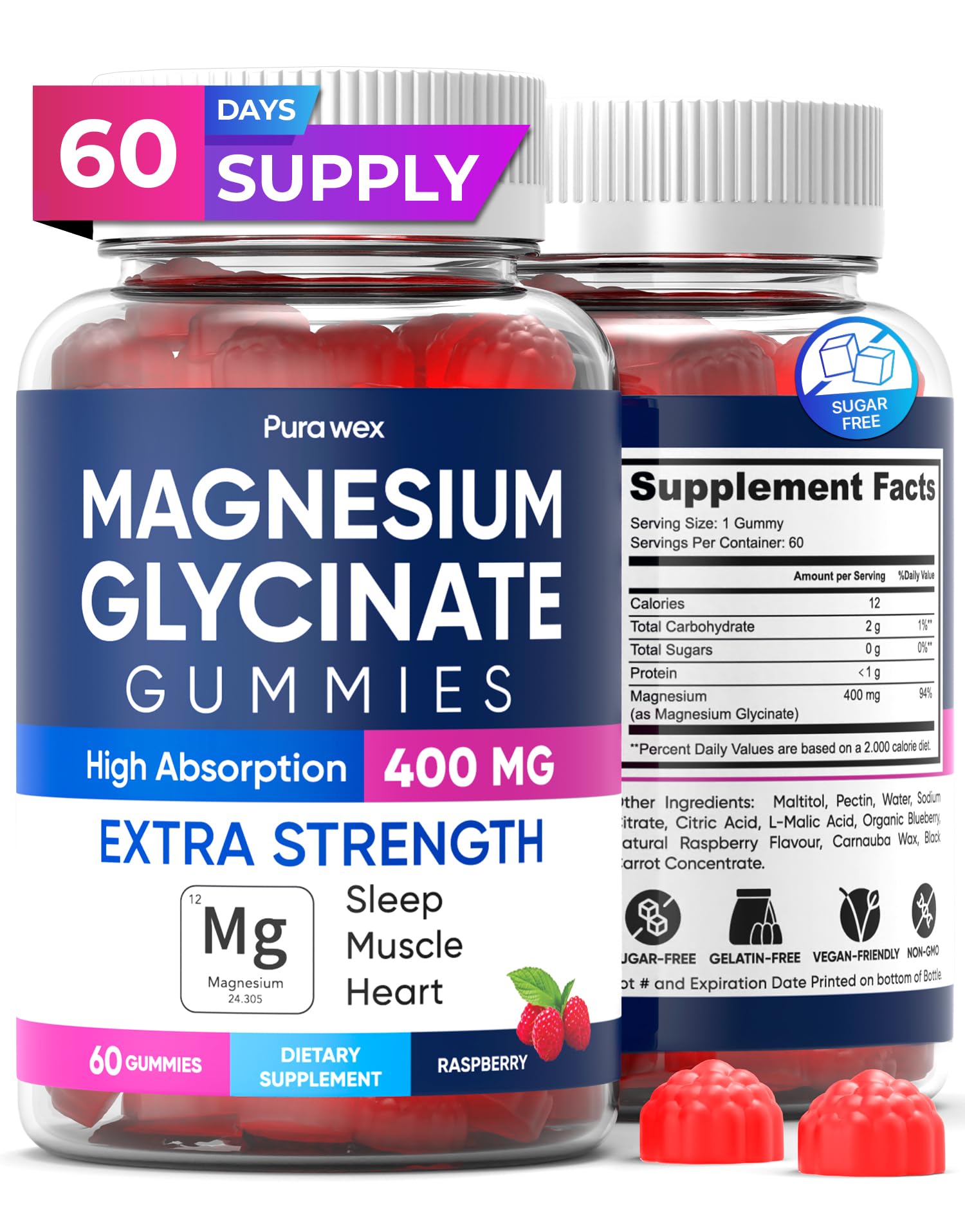 Magnesium Glycinate Gummies 400 mg (Raspberry)