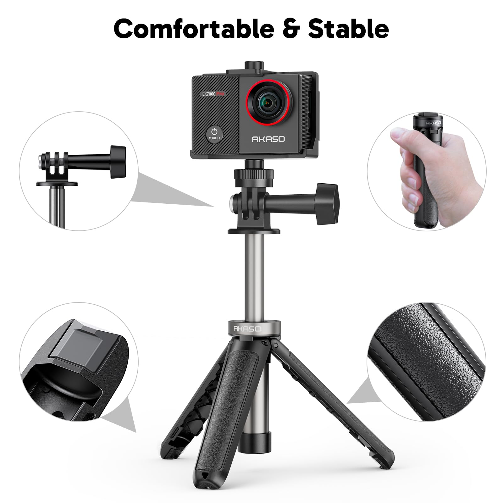 AKASO EK7000 Pro 4K30fps 20MP Action Camera EIS Ultra HD 131FT Waterproof Underwater Camera with Mini Selfie Stick Tripod and Carrying Case Helmet Accessories Kit Bundle