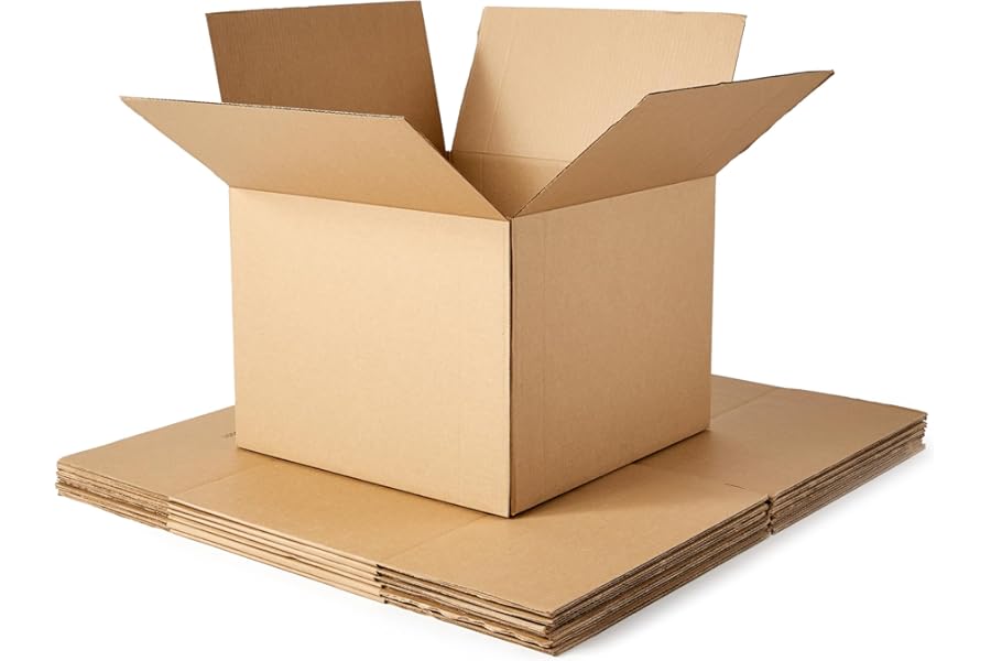 Amazon Basics Cardboard Moving Boxes for Packing and Shipping, Large Size, 20" x 20" x 15", Brown, 6-Pack