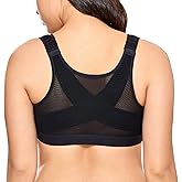 DELIMIRA Women's Full Coverage Front Closure Wire Free Back Support Posture Bra