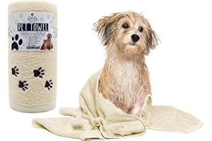 DAN RIVER 100% Cotton Dog Bath Towel Ultra Soft 450 GSM Super Absorbent Quick Drying Paw Embroidered Pattern and Lint-Free Cat, Puppy & Pet Grooming Towel | 20x40 inches | Cat Hair, Short Bread