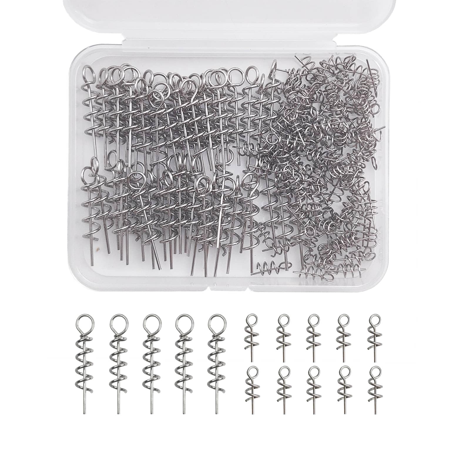 Twist Lock Hook Centering Pin Spring for Fishing Worm Hook Soft Lure Bait Screws 150pcs/box - Length 0.6in 1.4in — image 1