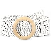 SUOSDEY Women Wide Braided Belt Rattan Waist Belt for Dress Pants Fashion Boho Belt white