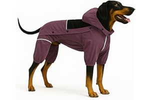LOVELONGLONG Waterproof Dog Raincoat with Removable Hood – Outdoor Full Body Dog Jacket, Windproof Snowproof Shell Suit – All Season Pet Rain Gear Plum Purple 3XL
