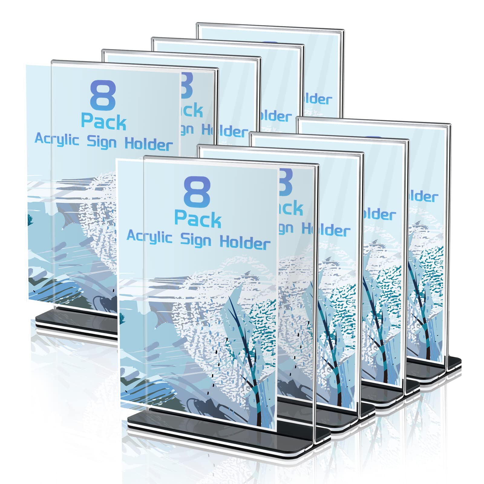 Toowood A5 Acrylic Sign Holder, 8 Pack T-Shape Double Sided Clear Acrylic Display Stand, Table Top Menu Holder, Photo Frame for Wedding, Office, Restaurant, Shop, Hotel