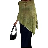 SHENHE Women's Sheer Poncho Shrug Top Lightweight Flowy Knit Sweater Poncho Pullover