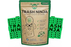 ELLIS HARPER Trash Ninja Trash Can Deodorizer and Odor Eliminator (2 Pack) for Indoor Trash Cans Up to 10 Gallons, Made with Natural Activated Carbon - Lasts Up to 3 Months - Garbage Can Deodorizer to Control Odor