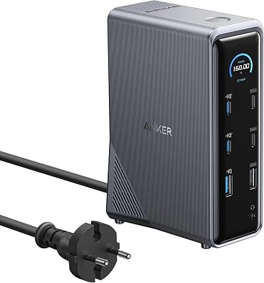 Anker prime port replicator 160w, 14 portas com saída máxima. 160 w, transferência de dados de 10 gbps, interface inteligente em tempo real, áudio e ethernet, tela dupla 4k para macbook dell mobile