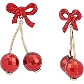 Betsey Johnson Jewelry Women's Love Spell Bow Cherry Drop Earrings