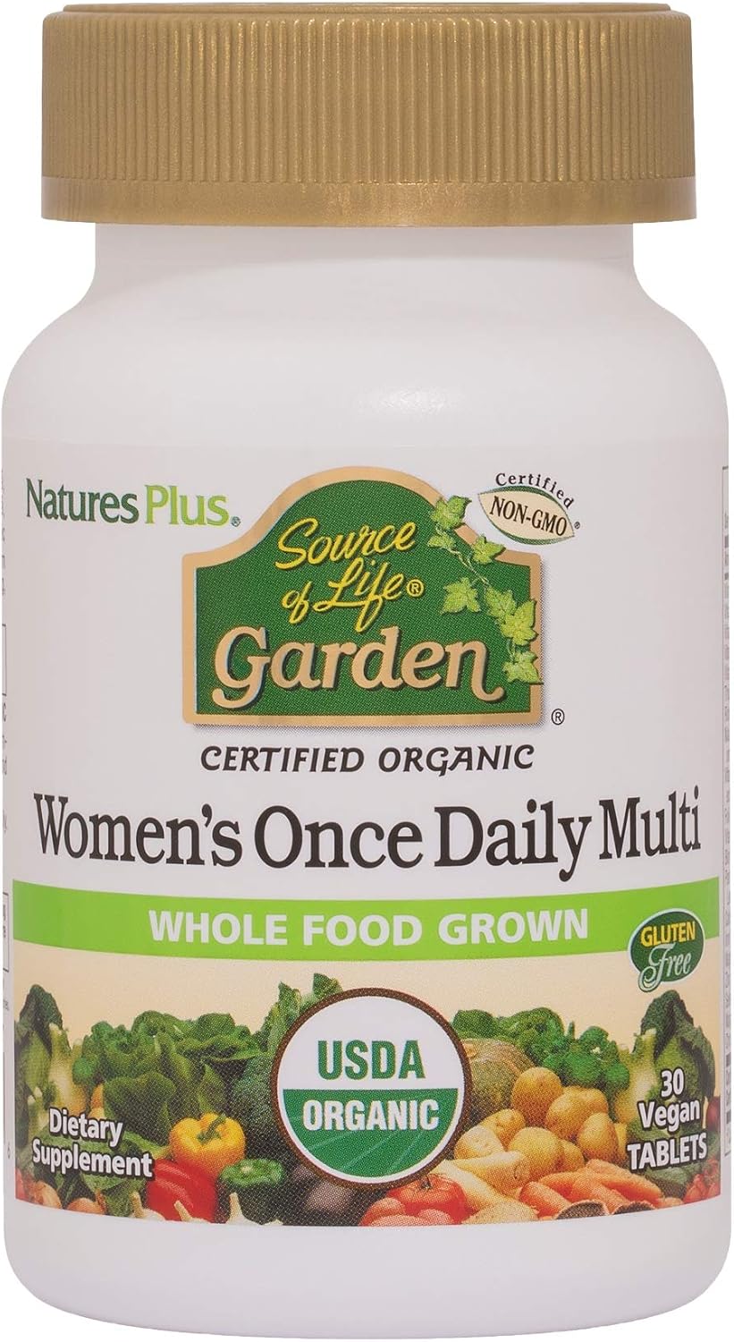 NaturesPlus Source of Life Garden Women's Daily, Organic Women Multivitamins Supplement, Energy and Immune Support, Iron