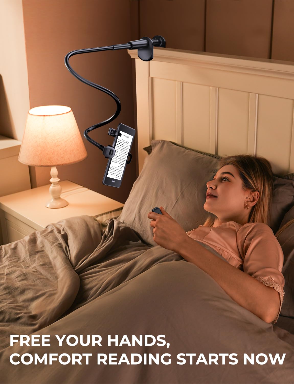 Mumay Gooseneck Holder with Page Turner for Kindle: Adjustable Bed Arm Stand for Hands-Free Reading, Kindle Accessories & Gifts for Book Lovers
