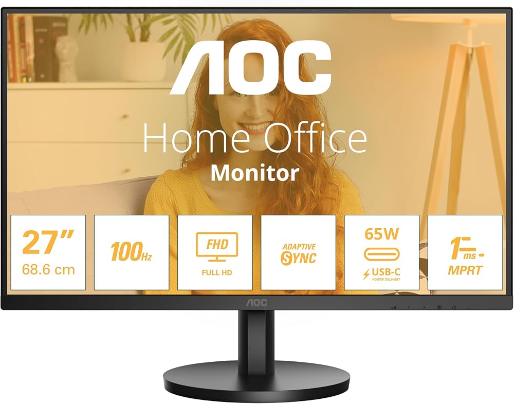 AOC 27B3CA2 27 Inch FHD Monitor 100Hz IPS HDMI USB-C 65W Speakers