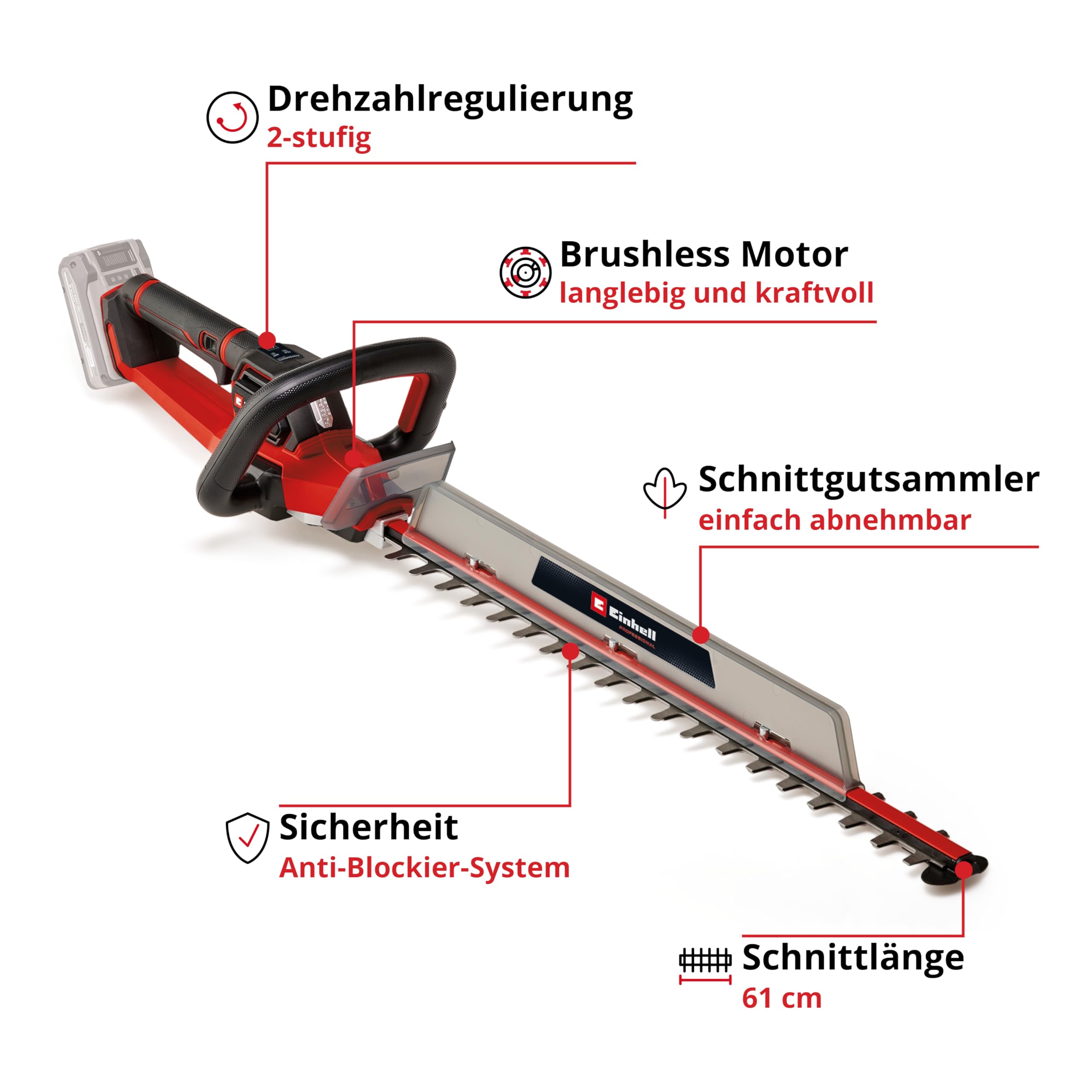 Einhell Professional Akku-Heckenschere GP-CH 18/61 Li BL-Solo Power X-Change (18 V, Brushless, Schnittlänge 61 cm, Anti-Blockier-System, inkl. Köcher, ohne Akku) 3