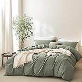 BDEAR Linen Feel Heathered Green Duvet Cover King Size 104'' W x 90'' L, Percale 100% Washed Cotton Duvet Cover with Zipper Closure Plus 2 Pillowcases, Oeko TEX Standard Certificated