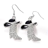 Cowgirl Earrings for Women Rhinestone Western Boots Earrings Cowgirl Cowboy Enamel Hat Drop Dangle Earring for Boho Country Concert Party Outfits Jewelry ﻿