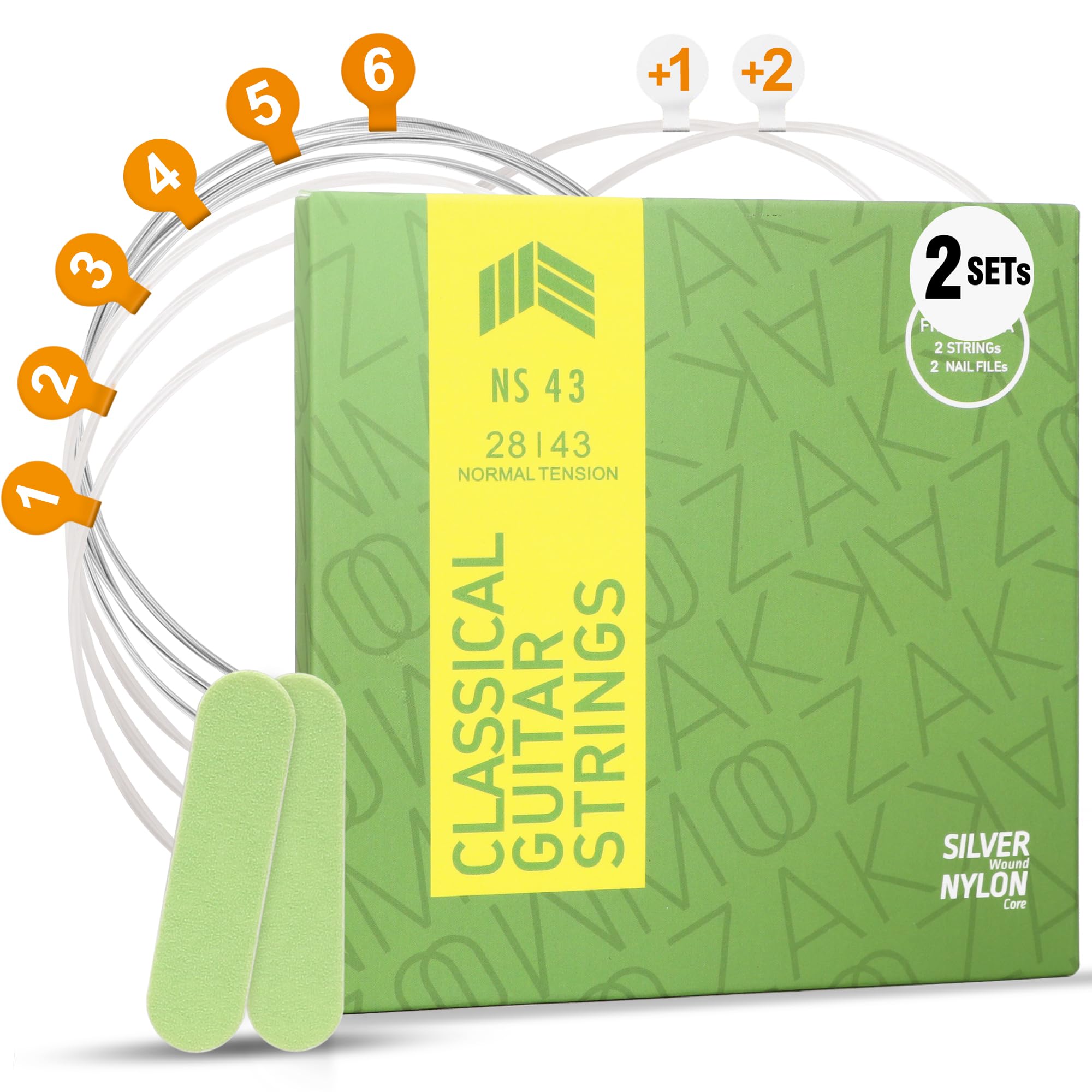 MOOZAK Classical Guitar Strings & Nylon Guitar Strings 2 packs, for Classical, Flamenco Music, Ideal for Beginners & Pros, Extra Strings & Nail File Included, Durable & Beautiful Sound