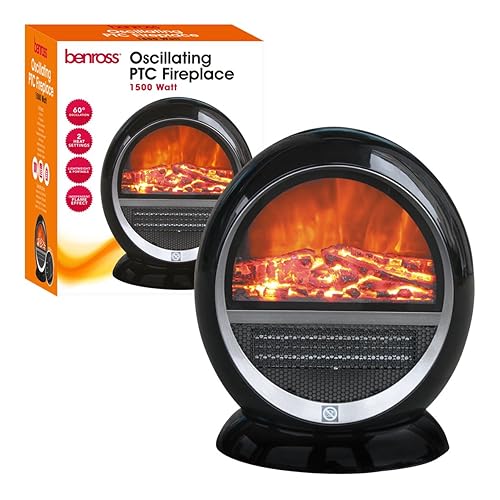 Benross PTC Ceramic Oscillating Fireplace Flame Effect Heater, 1500 W