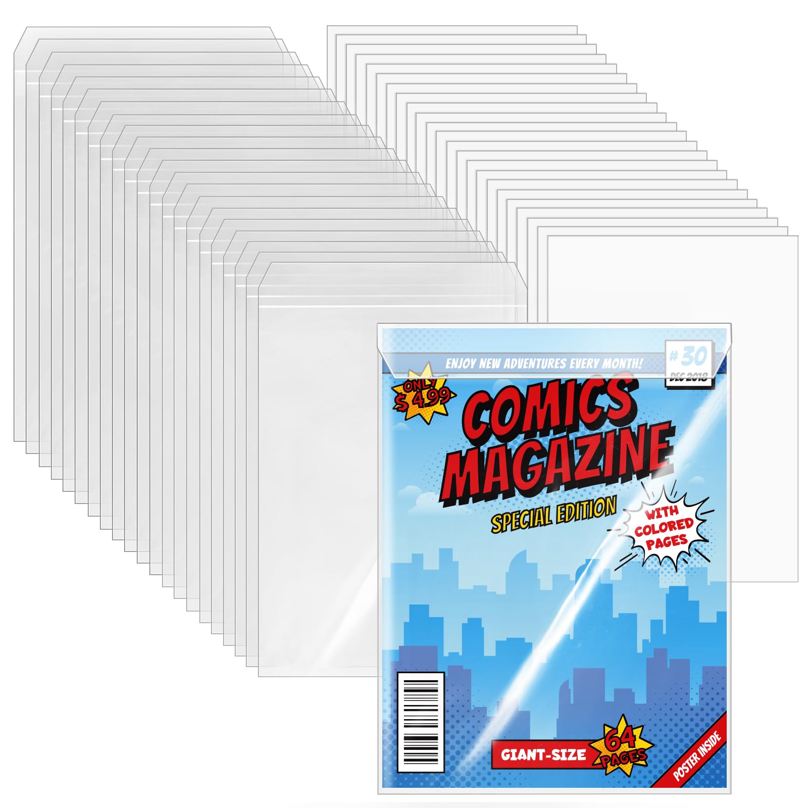 Photo 1 of VOKOY 25 Sets Current Size Comic Book Bags and Boards, Reusable Transparent Comic Book Sleeves with Double-Sided White Cardboard Regular Comics Magazine Storage for Collector Small Business