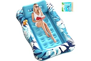 NENRSL Pool Floats Adult,76" x 48" XL Inflatable Tanning Pool Lounger Float with Pillow,4 in 1 Suntan Tub Sunbathing Raft Floatie Water-Filled Mattress Kids Pool Ball Pit,Perfect for Lake River Party & Relax