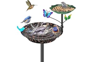 KHAYROVIES Metal Bird Bath for Outside Garden Birdbath Bowl, Freestanding Bird Feeders for Outdoors with 5 Prongs Base Stake, Standing Birdfeeders Birdbath Bowl for Yard Decor (2-in-1)