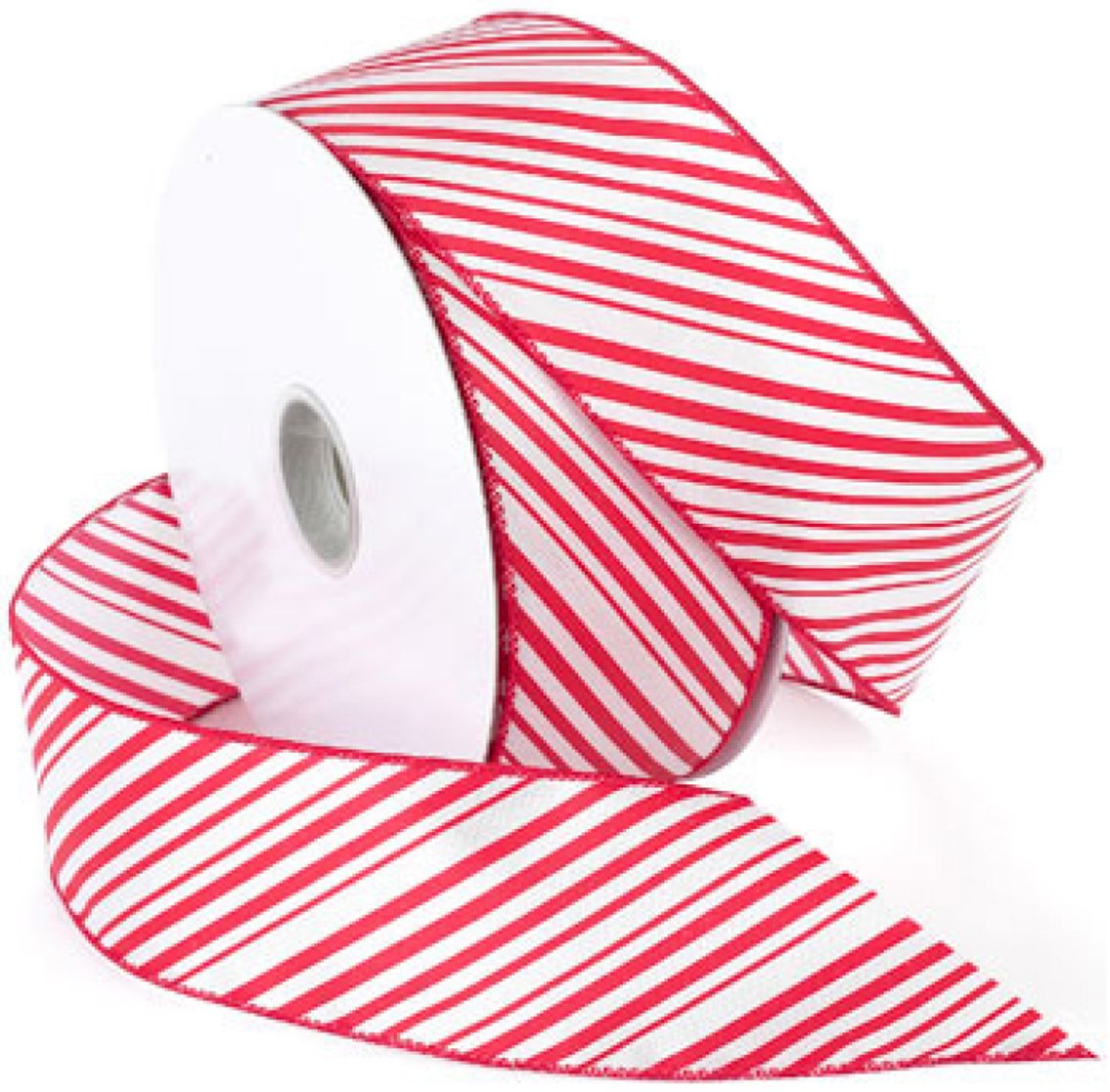 Morex Ribbon 2.5 Inch x 50 Yards Pepper Mint Stripe Wired Ribbon Spool - Red/ White